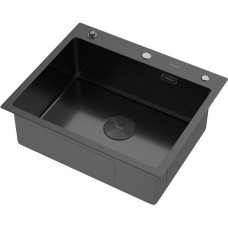 Кухонная мойка ARFEKA Eco AR 600*500 POP-UP BLACK PVD NANO DECOR VOLCANIC ROCK