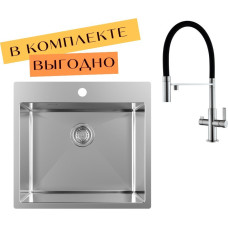 Кухонная мойка Aquasanita AIR 100 N + cмеситель AquaSanita 7763 002 steel