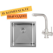 Кухонная мойка Aquasanita DER 100 X + cмеситель AquaSanita 2663 L 002 steel