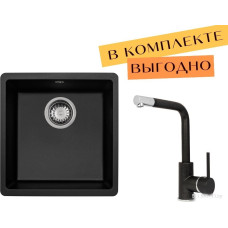 Кухонная мойка Aquasanita Fast SQF 101 + cмеситель Forte 5553 (черный металлик 601)