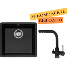 Кухонная мойка Aquasanita Fast SQF 102 + cмеситель Akvaduo 2663 L (черный металлик 601)