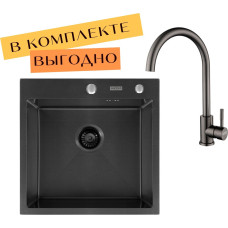 Кухонная мойка ARFEKA ECO AR 500*500 + cмеситель SIRIO BLACK PVD