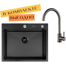 Кухонная мойка ARFEKA ECO AR 600*500 + cмеситель SIRIO BLACK PVD