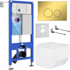 Унитаз подвесной Roxen Boro в комплекте с инсталляцией StounFix Dual Fresh 6 в 1 968023 (кнопка: золото глянцевое )