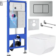 Унитаз подвесной Roxen Boro в комплекте с инсталляцией StounFix Dual Fresh 6 в 1 968433 (кнопка: сатин)