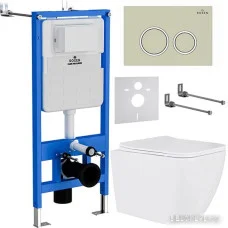 Унитаз подвесной Roxen Cube в комплекте с инсталляцией StounFix Slim 6 в 1 966212 (кнопка: бежевый)
