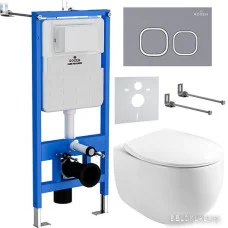 Унитаз подвесной Roxen Egg в комплекте с инсталляцией StounFix Slim 6 в 1 966436 (кнопка: серый бетон)