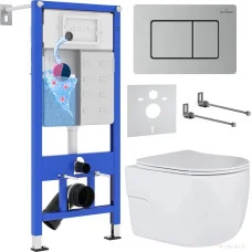 Унитаз подвесной Roxen Porto в комплекте с инсталляцией StounFix Dual Fresh 6 в 1 968445 (кнопка: сатин)