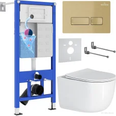 Унитаз подвесной Roxen Vortex в комплекте с инсталляцией StounFix Dual Fresh 6 в 1 968090 (кнопка: брашированное золото)