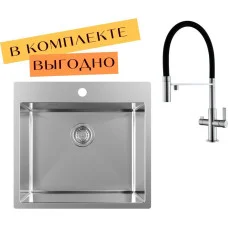 Кухонная мойка Aquasanita AIR 100 N + cмеситель AquaSanita 7763 002 steel